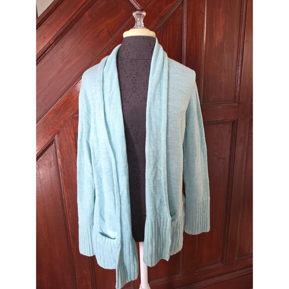 Cynthia Rowley Womens Merino Wool Cardigan Sweater Large Mint Green Shawl Collar - Picture 1 of 4